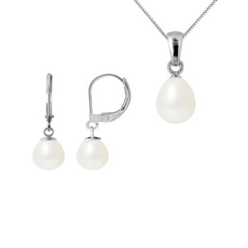Set bijuterii hand made din aur alb si perle veritabile de apa dulce Celine