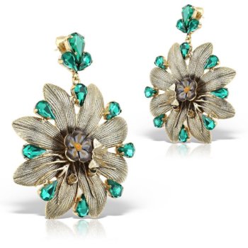 Cercei hand made antichizati placati cu aur de 24k model floare ECC4110GR